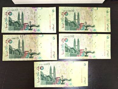 Malaysia 11th Series ZETI RM5 Paper Banknote x 5pc