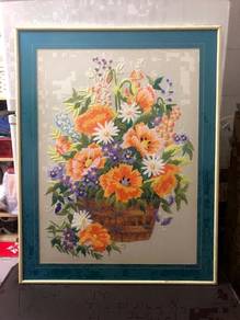Vintage Hand Embroidered Picture - Flowers