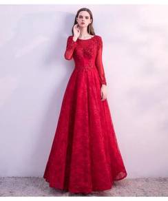Muslimah red long sleeve wedding gown RBMWD0250