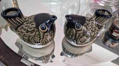 Japanese ceramic puffer fish (fugu) bottles