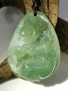 Icy Ice Green Burma Jadeite Jade Fish Pendant