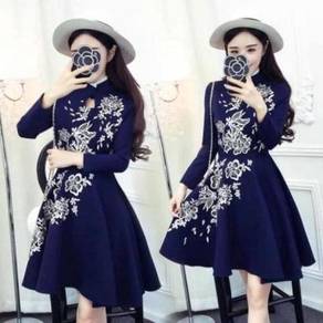 Blue chinese cheongsam bridesmaid prom party dress