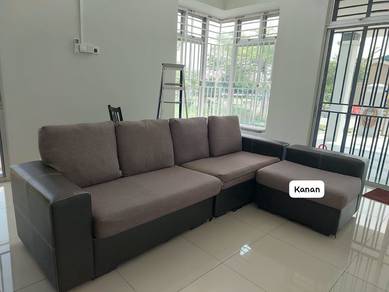 Sofa L boleh alih hitam kelabu