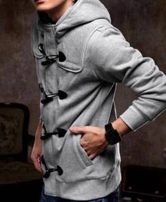 P0371 Light Grey Hoodie Zip Button Jacket Sweater