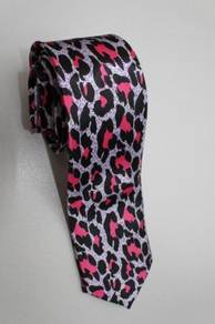 SLIM Leopard Spots White Pink Black Neck Tie
