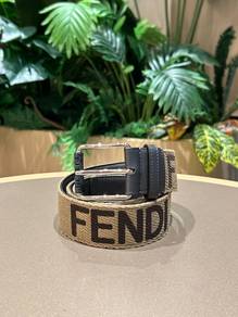 Fendi Brown Fabric / Black Leather Logo Silver