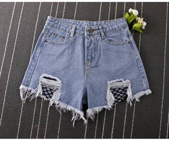 Blue short ripped jeans shorts plus size