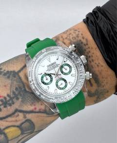 Custom Seiko Mod 39.5mm White/Green Clear Plastic