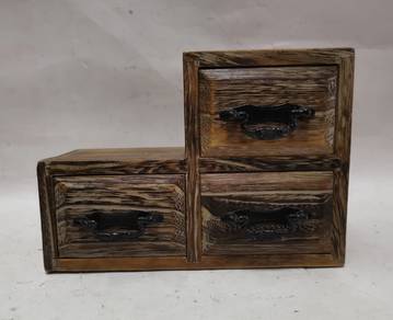 Antique Japanese Wooden Organizer 3-Drawer Vintage