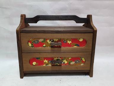 "Vintage Wooden Jewelry Box with Japanese Floral D
