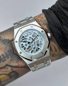 Custom Seiko Mod 39mm Baby Blue Skeleton Silver AP