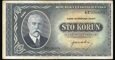 Czechoslovakia 100 Korun Paper Money 1945 GY used