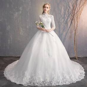 White cheongsam long sleeve wedding dress RB1241