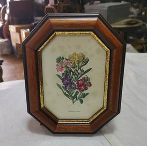 Vintage Double Matted Wood Framed Botanical Floral