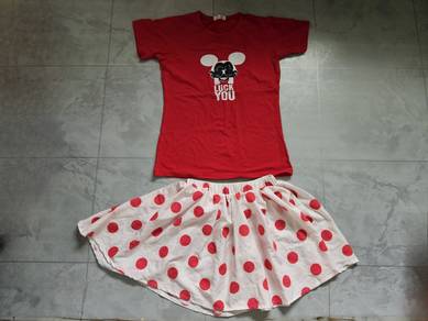 Summer Fashion With Mickey Logo Shirt + Skirt Kids