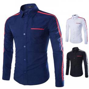 P0587 KEMEJA BLUE BIRU LONG SLEEVED SHiRT POCKET