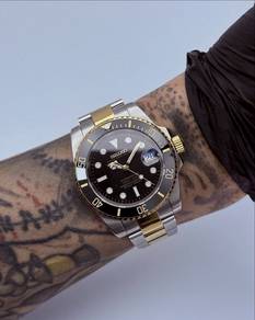 Custom Seiko Mod 40mm 2-Tone Black Gold Submariner