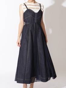 Pleated combination denim camisole dress