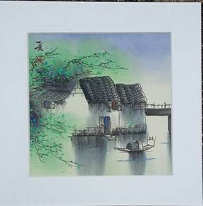 ClearanceRM48 Watercolor Art – Riverside Houses 🏡