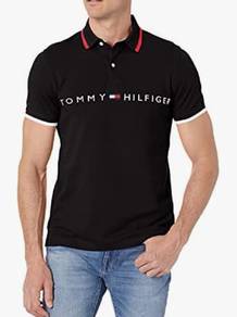 Black Slim Fit Polo Shirt with Red and White Trim
