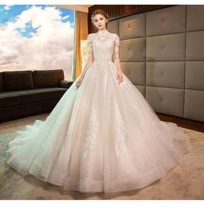 Cream long sleeve wedding dress gown RB2018