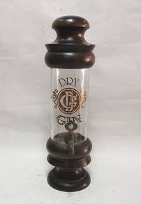 Vintage gin dispenser with wooden case and brass t