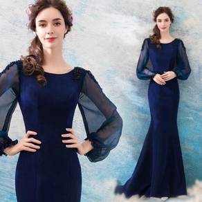 Blue long sleeve prom wedding dress gown RBP0824