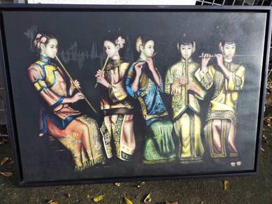 Vintage Painting Chinese Playing Flutes