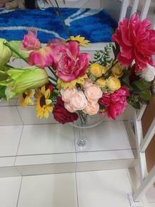 glass vest plastic flowers 
