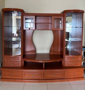 Elegant Large Wood and Glass Display Wall Unit