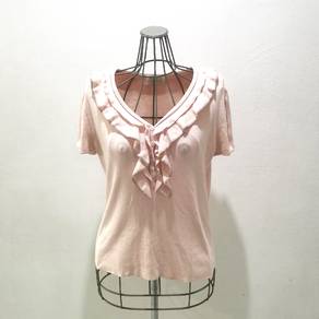 Harrods V Neck Ruffles Collar Knit Blouse