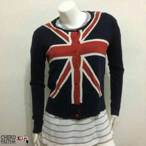 Retro girl british britain flag cardigan baju