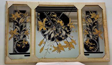 Vintage Triptych Mirror with Gold Floral Design