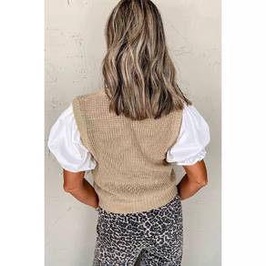 Khaki elegant fitted waist top