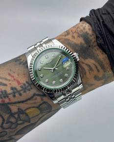 Custom Seiko Mod 39mm Olive Green Diamond DateJust