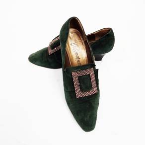 YSL Yves Saint Laurent Suede Emerald Green Heels