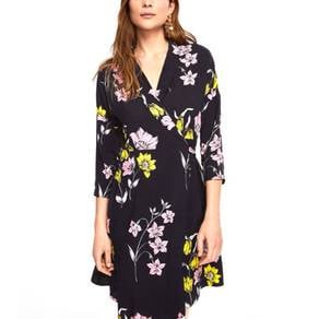 MANGO Black Floral Wrap Kimono Dress