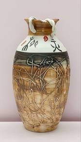 Modern Abstract Studio Pottery Vase with Calligrap