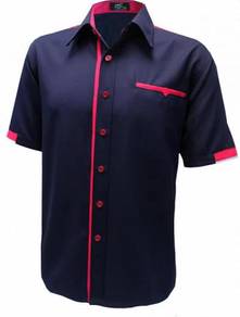Baju Korporat F1 Lelaki FC891 Navy Blue Pink