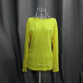 Lacoste Wide Neck Yellow Striped Top