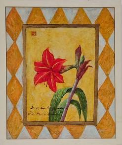 Bold Red Floral Painting with Decorative Frame