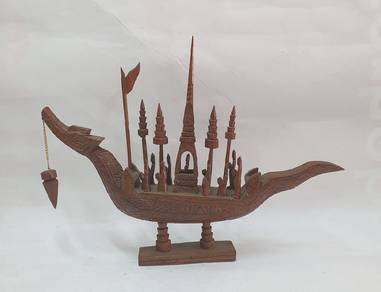 Hand carved wooden dragon boat.  Great oriental c