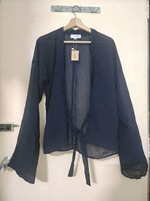 Dark blue long sleeve Hanfu cardigan Chiffon 山海集