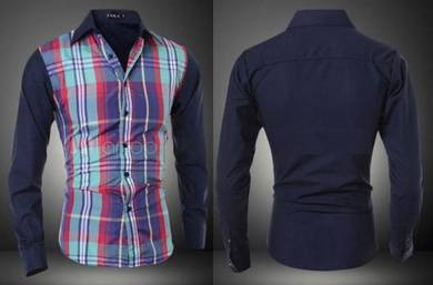 F0572 Blue Green Plaid Casual Long Sleeve Shirts