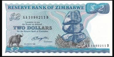 Zimbabwe 2 Dollars 1980 - Pick P1a   unc