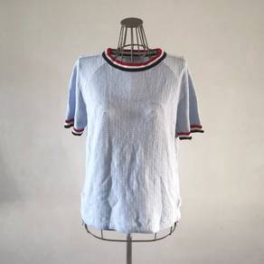 Thom Browne blue waffle-knit short-sleeve top