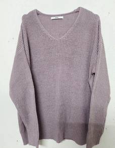 Pink Mauve Loose V-Neck Sweater