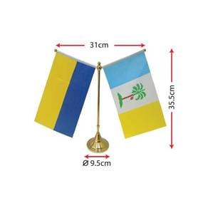 Table Flag Stand (Double) Y Shape - Gold Roundbase