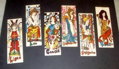 6 Retro Psychedelic Zodiac Signs Bookmarks - 1970s