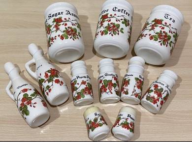 Vintage Floral Kitchen Canisters and Cruets Set
